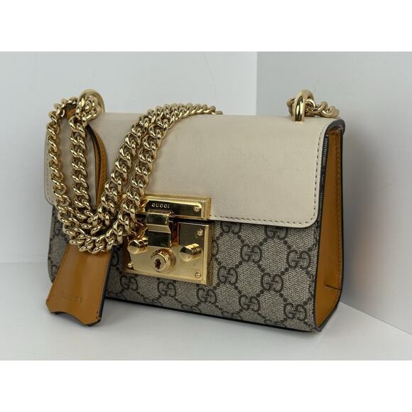 Gucci GG Supreme Monogram Small Padlock Shoulder Bag Beige with Gold Hardware - Picture 1 of 16